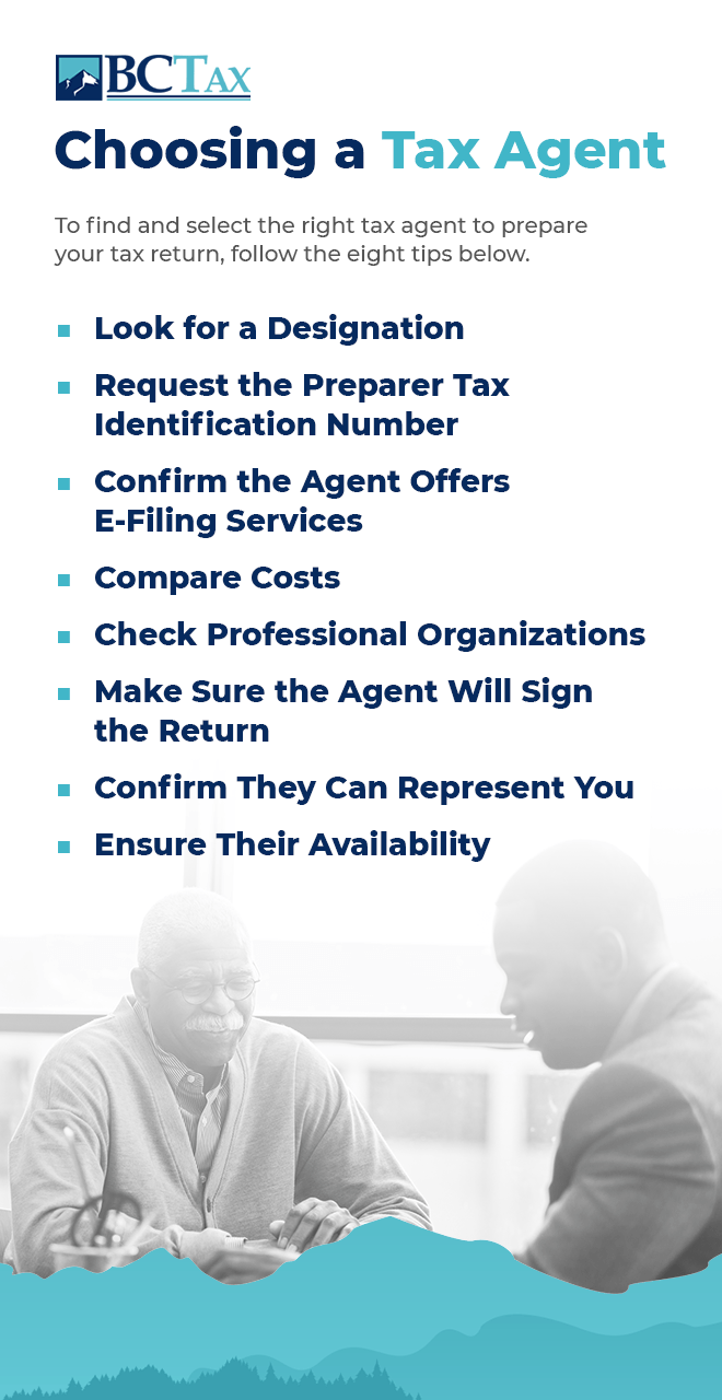 List of steps for choosing a tax agent